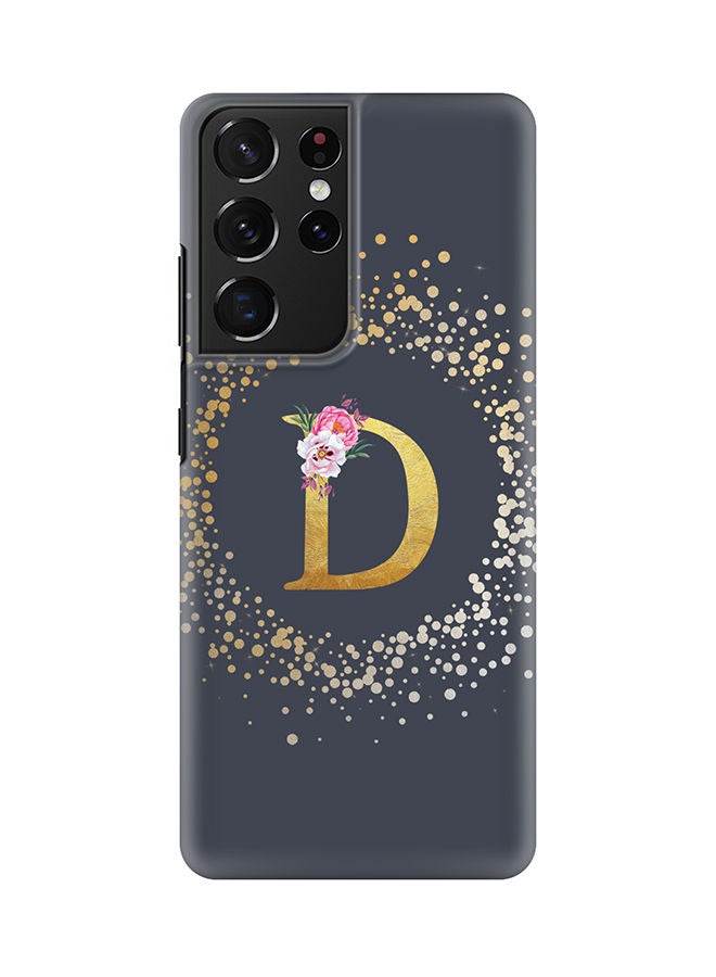 Stylizedd Monogram Slim Cover for Samsung Galaxy S21 Ultra 5G Case Custom Initials Letter Floral Pattern Snap Series Mobile Cover Matte Alphabet  - D (Grey) - Image 1