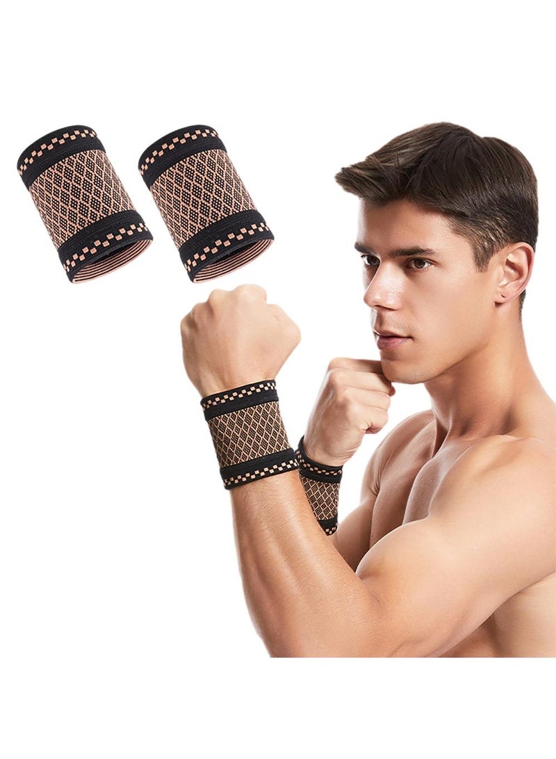 Sweet seven Copper Wrist Compression Brace (2Pcs) - Elastic Support Sleeves for Tendonitis, Arthritis, Carpal Tunnel Pain Relief - Soft Wrist Wrap Wristbands for Sport, Fitness, Typing (Size: M)  - Image 1