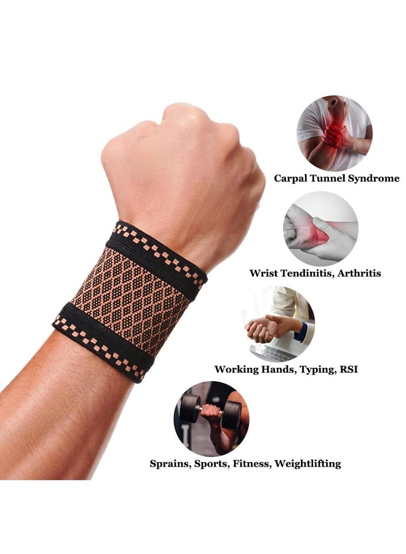 Sweet seven Copper Wrist Compression Brace (2Pcs) - Elastic Support Sleeves for Tendonitis, Arthritis, Carpal Tunnel Pain Relief - Soft Wrist Wrap Wristbands for Sport, Fitness, Typing (Size: M)  - Image 4