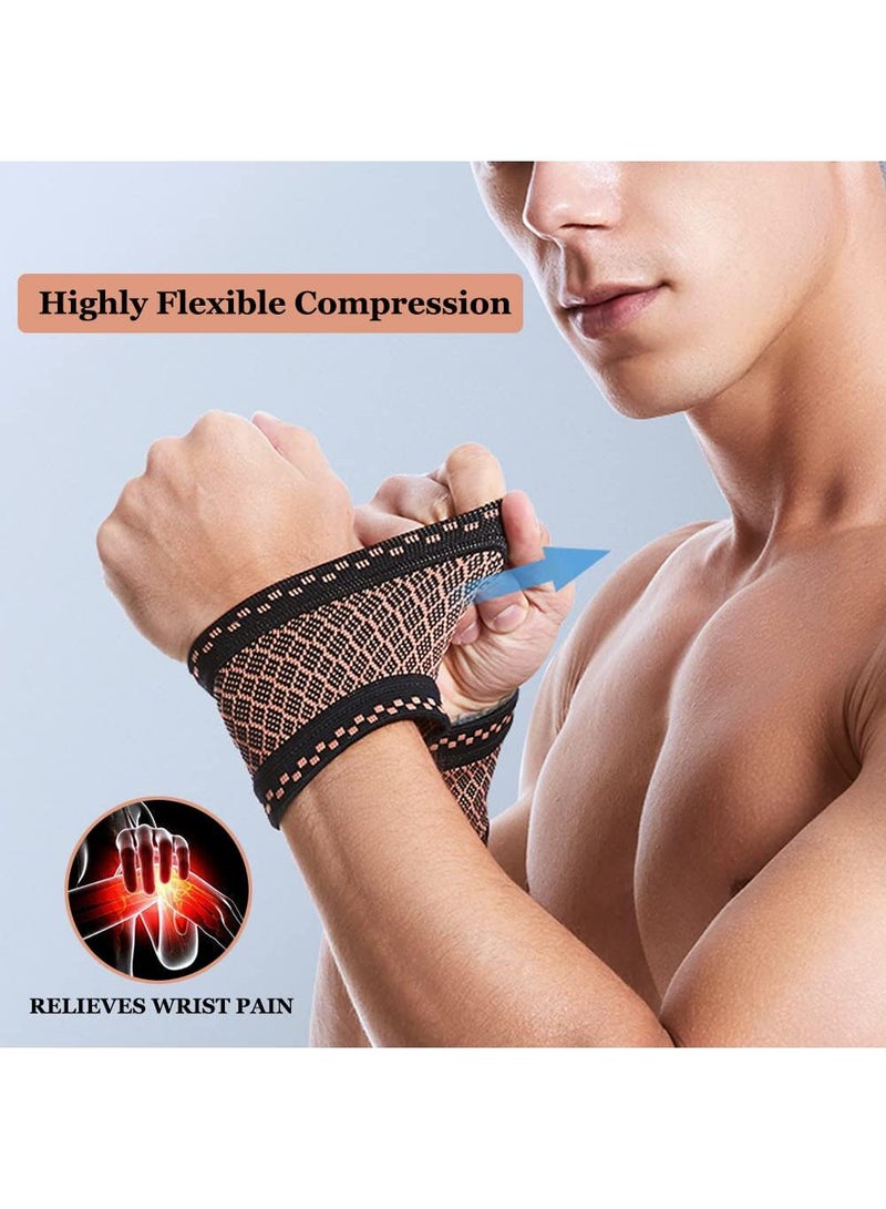 Sweet seven Copper Wrist Compression Brace (2Pcs) - Elastic Support Sleeves for Tendonitis, Arthritis, Carpal Tunnel Pain Relief - Soft Wrist Wrap Wristbands for Sport, Fitness, Typing (Size: M)  - Image 3