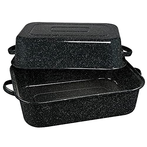Granite Ware 21-Inch Covered Rectangular Roaster - Enamel Steel Cookware, Nonstick & Chemical-Free, Dishwasher Safe - 25 Lb Capacity, Large Roasting Pan for Meats, Poultry, Vegetables (Speckled Black) - Image 1