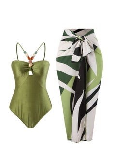 Generic 2Pcs The latest women's one-piece swimsuit hollow gem long dress swimsuit set  - Image 1