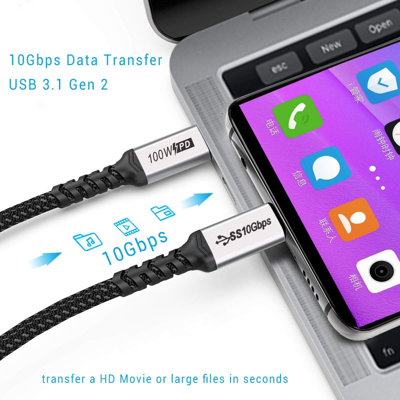 SUMPK Short USB C to USB C Cable (1.5ft 2 Packs), 3.1 Gen 2 10Gbps 100W 4K USBC Video High Speed Data Transfer Fast Charging Cord Compatibile with Samsung Galaxy T5 LaCie SSD, MacBook, Display Monitor - Image 3