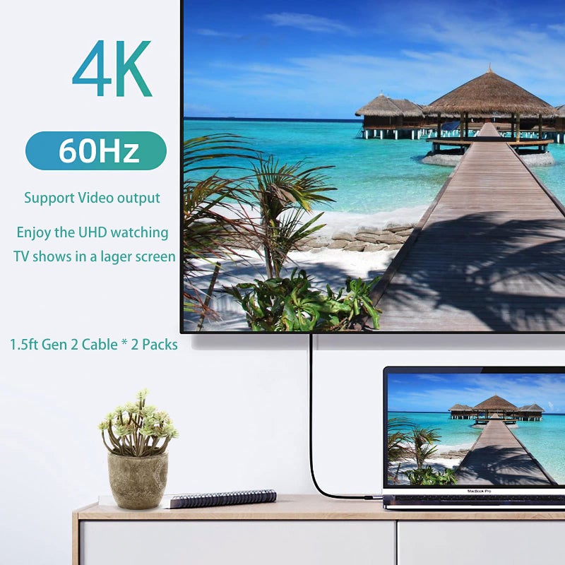 SUMPK Short USB C to USB C Cable (1.5ft 2 Packs), 3.1 Gen 2 10Gbps 100W 4K USBC Video High Speed Data Transfer Fast Charging Cord Compatibile with Samsung Galaxy T5 LaCie SSD, MacBook, Display Monitor - Image 4