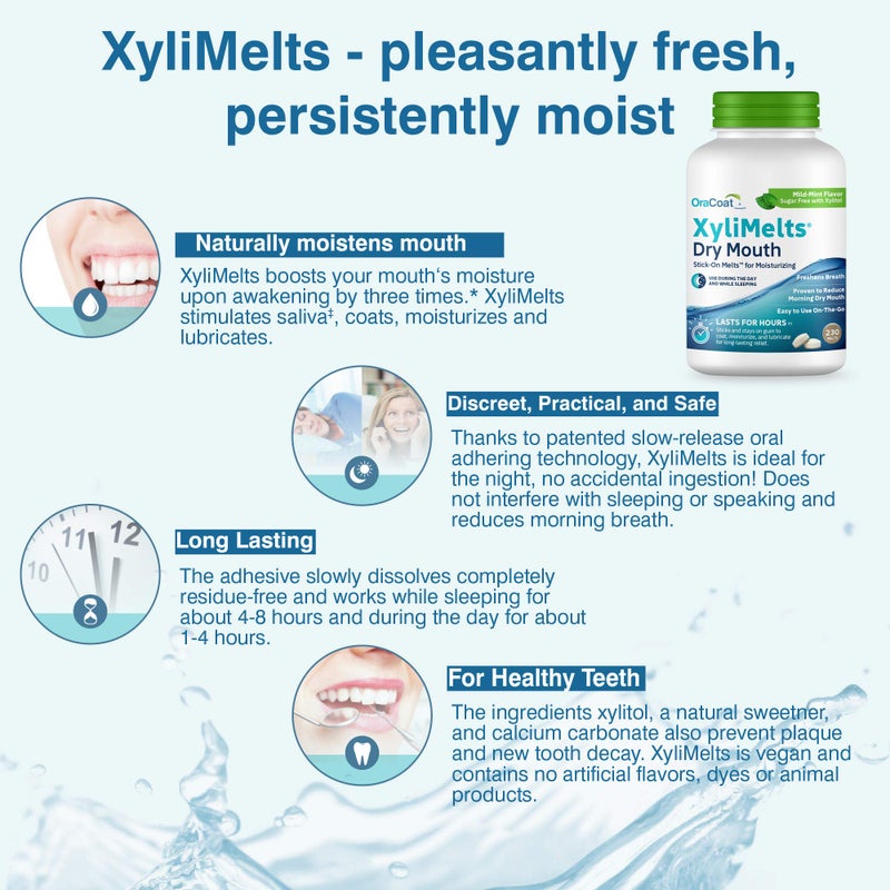 Oracoat XyliMelts for Dry Mouth Night Time or Day - Moisturizing Dry Mouth Adhering Discs, Sugar Free with Xylitol, 230 Count, Mint Flavor, 8-Hour Relief - Image 5