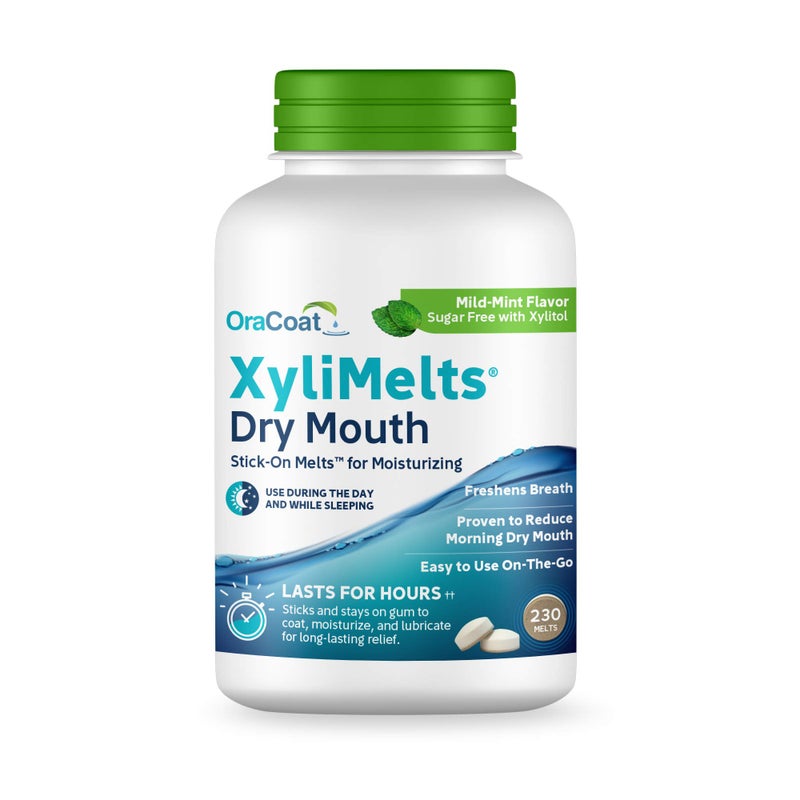 Oracoat XyliMelts for Dry Mouth Night Time or Day - Moisturizing Dry Mouth Adhering Discs, Sugar Free with Xylitol, 230 Count, Mint Flavor, 8-Hour Relief - Image 1