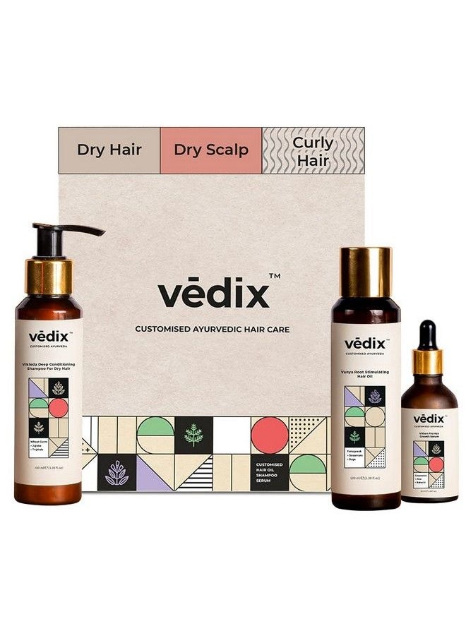 Vedix Customized Hair Fall Control Regimen For Dry Hair/Scalp & Curly Hair 3 Product Kit Anti Hair Fall Oil Fenugreek + Sesamum Antihairfall Shampoo For Dry Hair Vithan Pro Hair Growth Serum  - Image 2