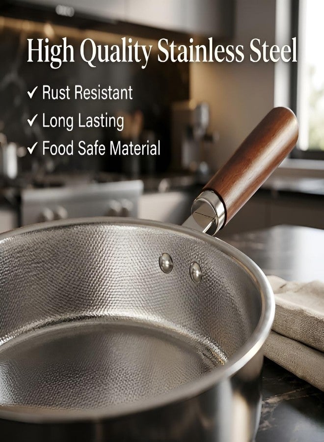 Gyanadh Stainless Steel Frying Pan with Wooden Handle Multi-Purpose Omelette Pan Round Skillet for Eggs Steak Pancake Frying Everyday Cooking Durable Easy Clean Kitchen Cookware - Image 4