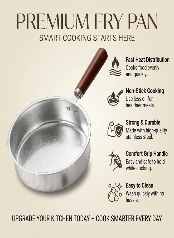 Gyanadh Stainless Steel Frying Pan with Wooden Handle Multi-Purpose Omelette Pan Round Skillet for Eggs Steak Pancake Frying Everyday Cooking Durable Easy Clean Kitchen Cookware - Image 5