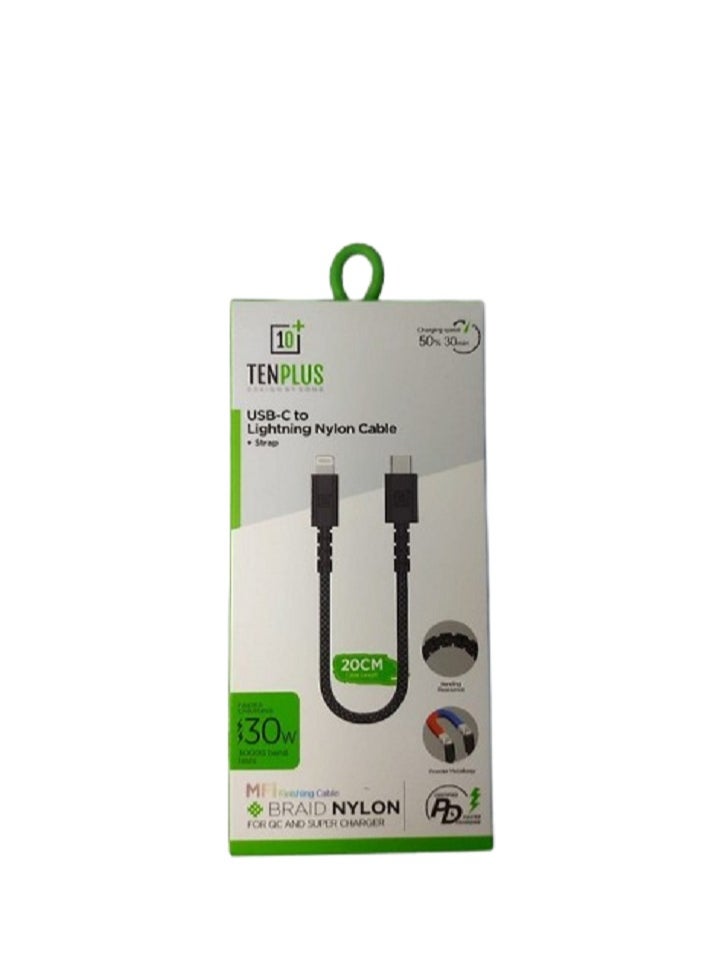 tenplus - PD Type C To Lightning MFI Finishing Brid Nylon cable for QC And Supercharger 20 CM Fast Cherger and data transfer.Maximum charging capacity 9V/3.33A 480Mbps data transfer speed - Image 1