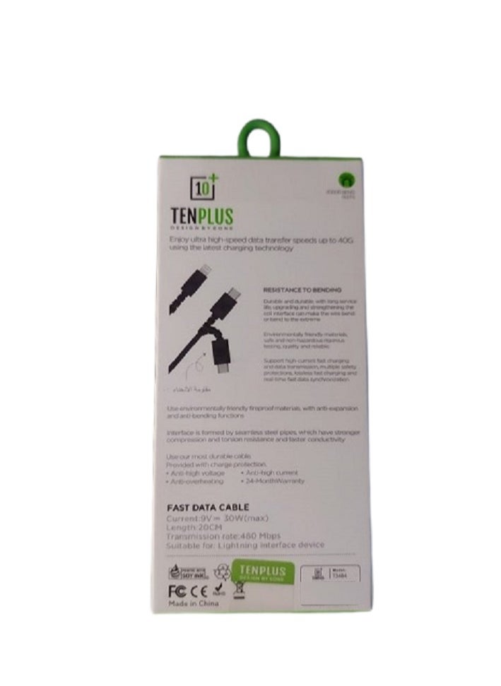 tenplus - PD Type C To Lightning MFI Finishing Brid Nylon cable for QC And Supercharger 20 CM Fast Cherger and data transfer.Maximum charging capacity 9V/3.33A 480Mbps data transfer speed - Image 1