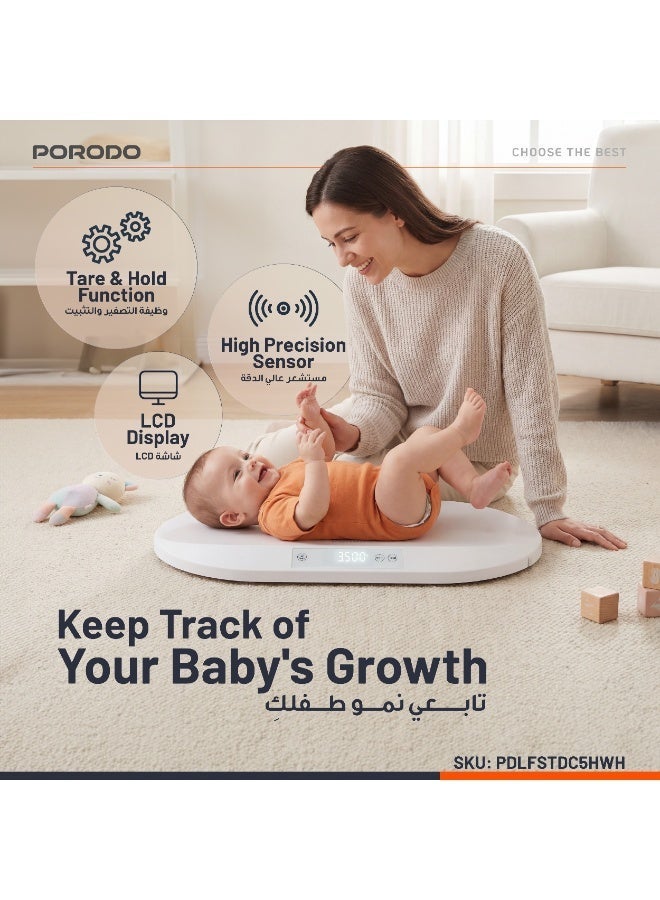 porodo Electric Digital Baby Scale for weighing up to 40kg, Large LED Screen, Includes Measuring Tape, Accurate Digital Scale for Infant Babies, Newborn Puppy, and Cat - Image 2