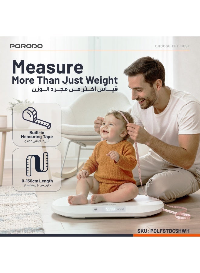 porodo Electric Digital Baby Scale for weighing up to 40kg, Large LED Screen, Includes Measuring Tape, Accurate Digital Scale for Infant Babies, Newborn Puppy, and Cat - Image 4