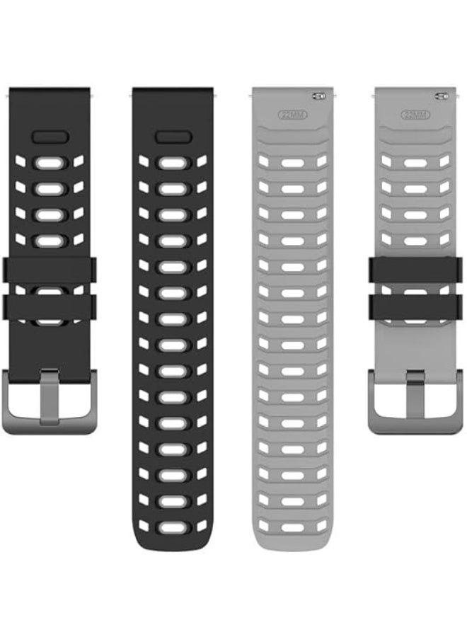 ECO Universal 22mm Silicone Watch Strap, Quick Release Watch Straps for Men and Women, Skin-friendly, Soft, Replacement Strap for 22mm Compatible with Amazfit/Huawei/MI/Fossil/samsung (Black Gray) - Image 2