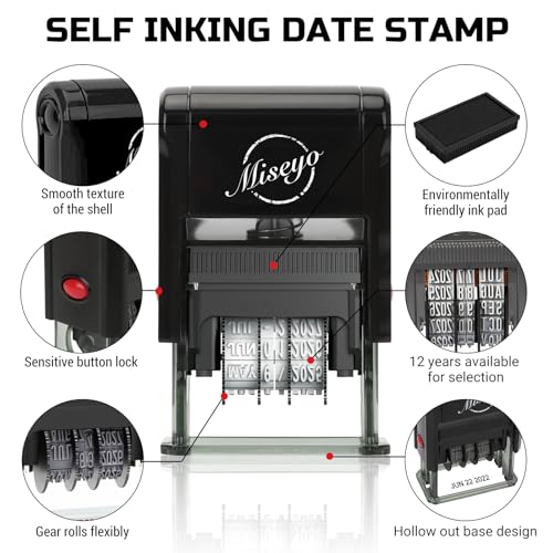 Miseyo Self Inking Date Stamp - Black (2 Black Refill Ink pad Included) - Image 2