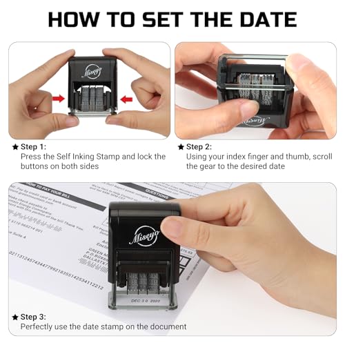 Miseyo Self Inking Date Stamp - Black (2 Black Refill Ink pad Included) - Image 5