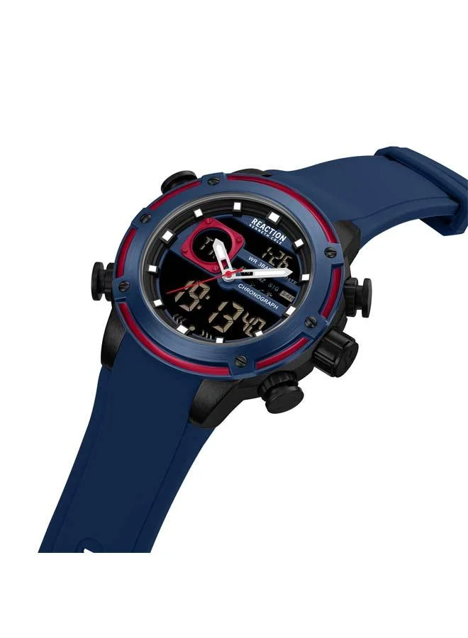 Kenneth Cole Reaction Black Dial Blue Silicone Strap Analog-digital Watch for Men, 56.2mm