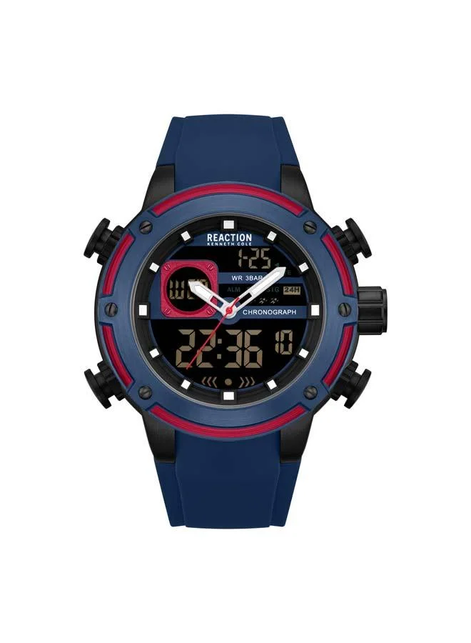 Kenneth Cole Reaction Black Dial Blue Silicone Strap Analog-digital Watch for Men, 56.2mm