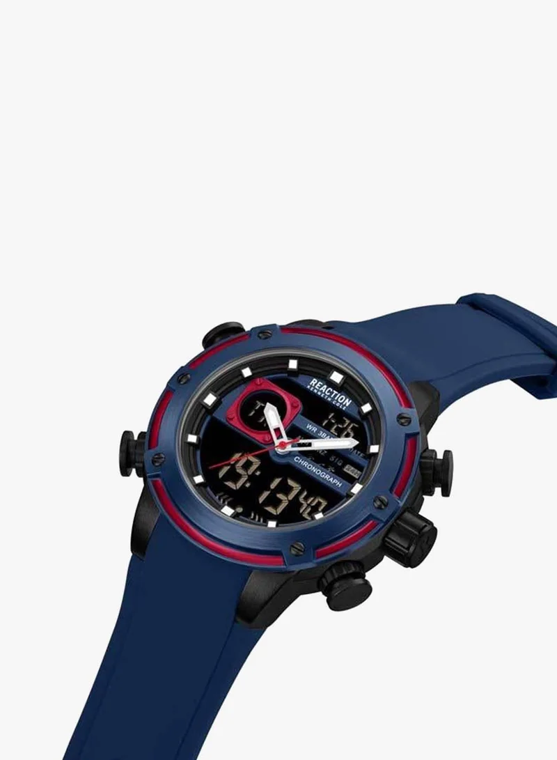 Kenneth Cole Reaction Black Dial Blue Silicone Strap Analog-digital Watch for Men, 56.2mm