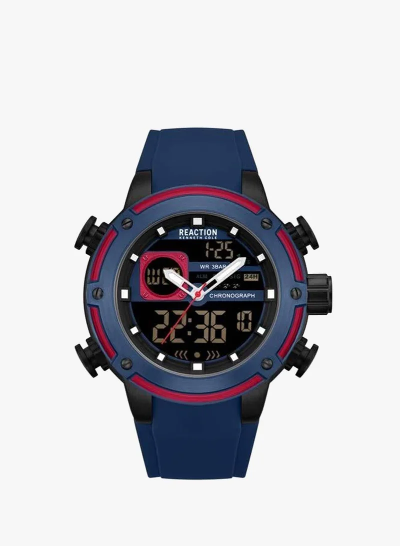 Kenneth Cole Reaction Black Dial Blue Silicone Strap Analog-digital Watch for Men, 56.2mm