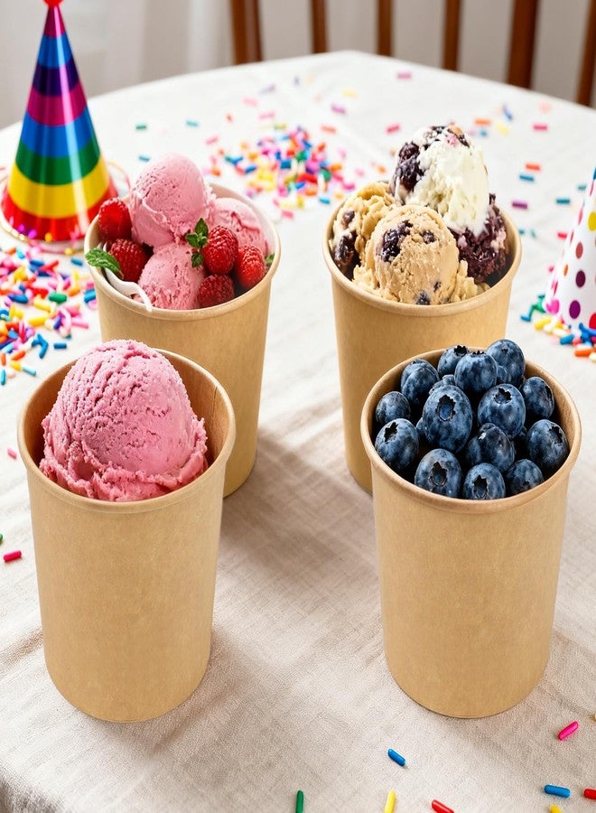 Extrapins 100 Pack Ice Cream Cups, 12 oz Kraft Paper Soup Cups, Disposable Paper Dessert Bowls, Soup Containers for Party Supplies, Ice Cream Bowls for Hot or Cold Food Sundae Frozen Yogurt, Brown - Image 5