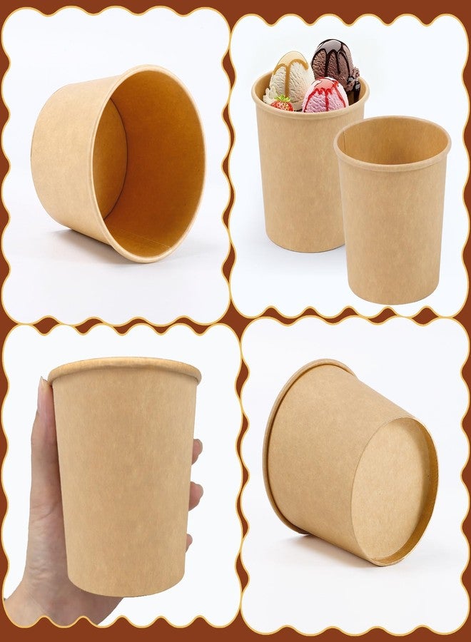 Extrapins 100 Pack Ice Cream Cups, 12 oz Kraft Paper Soup Cups, Disposable Paper Dessert Bowls, Soup Containers for Party Supplies, Ice Cream Bowls for Hot or Cold Food Sundae Frozen Yogurt, Brown - Image 4