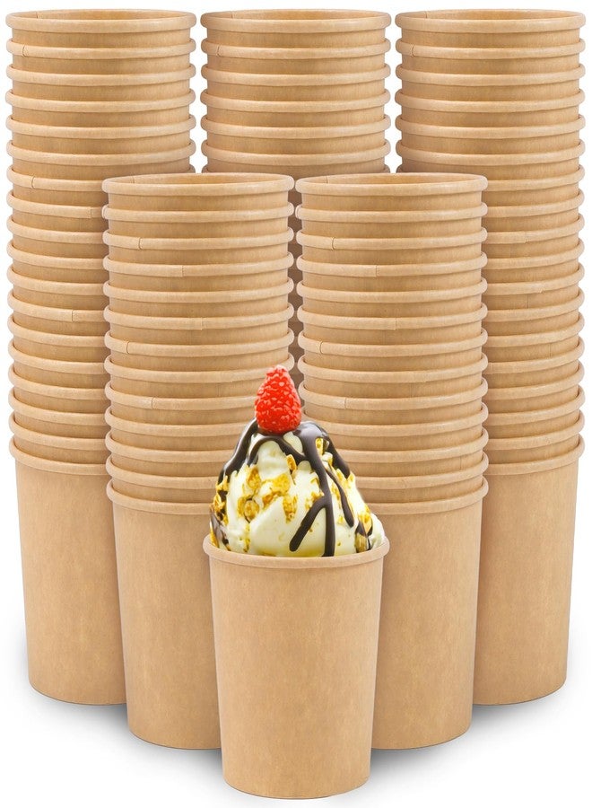 Extrapins 100 Pack Ice Cream Cups, 12 oz Kraft Paper Soup Cups, Disposable Paper Dessert Bowls, Soup Containers for Party Supplies, Ice Cream Bowls for Hot or Cold Food Sundae Frozen Yogurt, Brown - Image 1