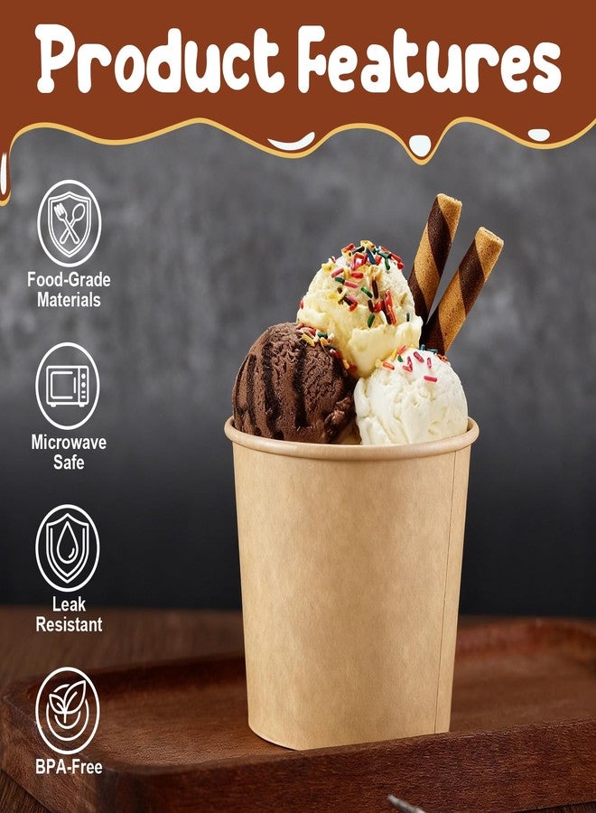 Extrapins 100 Pack Ice Cream Cups, 12 oz Kraft Paper Soup Cups, Disposable Paper Dessert Bowls, Soup Containers for Party Supplies, Ice Cream Bowls for Hot or Cold Food Sundae Frozen Yogurt, Brown - Image 3