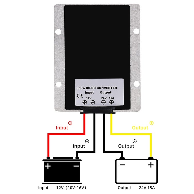 MGGi مُعزز الجهد من 12V DC إلى 24V 15A 360W، محول رفع DC/DC، وحدة تنظيم إمداد الطاقة، محول رفع، محول طاقة، مقاوم للماء - للسيارة والشاحنة والمركبة والقارب والدراجة الكهربائية - Image 4