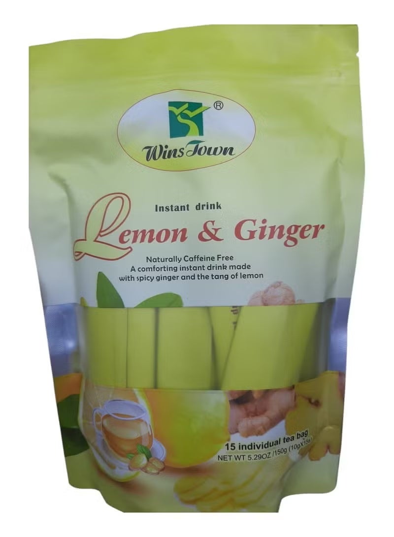 Wins Town Lemon Ginger Tea Bags, Made with spicy ginger and refreshing lemon, Gives you warm care and health support, Dietary Supplement 15 BagsLemon Ginger Tea Bags, Made with spicy ginger and refreshing lemon, Gives you warm care and health support, Dietary Supplement 15 Bags - Image 1