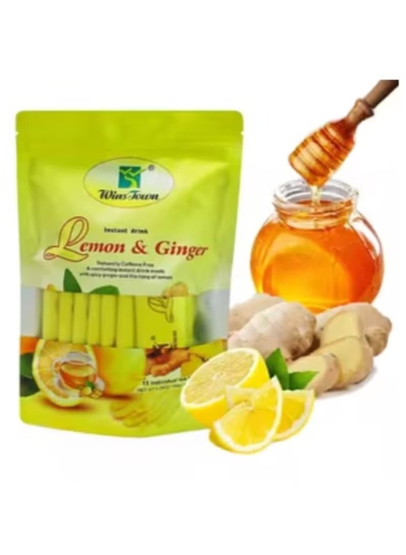 Wins Town Lemon Ginger Tea Bags, Made with spicy ginger and refreshing lemon, Gives you warm care and health support, Dietary Supplement 15 BagsLemon Ginger Tea Bags, Made with spicy ginger and refreshing lemon, Gives you warm care and health support, Dietary Supplement 15 Bags - Image 3