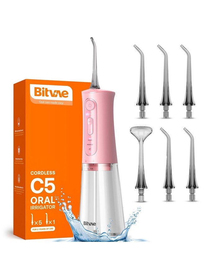 Bitvae C5 Water Flosser Teeth Picks, Cordless Portable Oral Irrigator, Powerful And Rechargeable Water Flosser For Teeth, Brace Care, Ipx7 Waterproof Water Dental Picks For Cleaning, Quartz Pink - Image 1