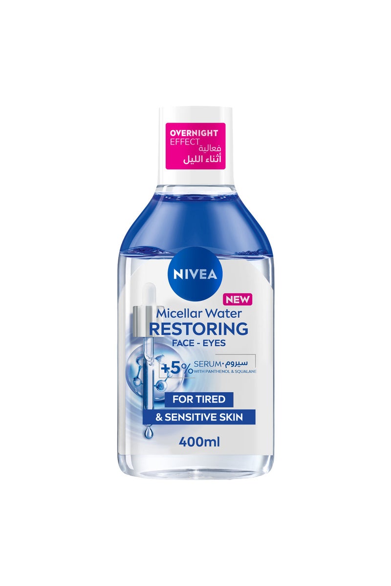 NIVEA Micellar Water Restoring Face and Eyes, Our 1st Serum-Infused Micellar Water, Cleanses & Removes Make Up, For Tired & Sensitive skin, 400ml