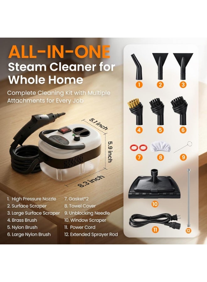 1500W Portable Steam Cleaner with 1.2L Water Tank – 8-in-1 Multipurpose High Pressure Steam Cleaning Machine, 6 Adjustable Steam Levels, Fast 15-Second Heating Up to 105°C, Ideal for Floors, Kitchens, Bathrooms, Cars, Upholstery, Windows & Home Cleaning - Image 2