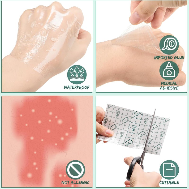Woanger 120 Pcs Transparent Stretch Adhesive Bandage Waterproof Bandage Transparent Film Dressing Clear Bandages Waterproof Tattoo Bandages Patch Film Cover2 3 4 5 6 8 in - Image 3