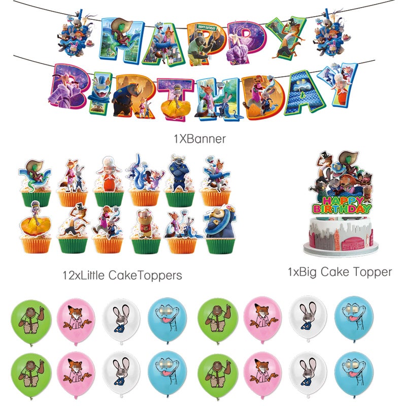 HighMount 44Pcs Zootopia 2 Birthday Party Decorations Set - Jud Hopps Nic Wilde Anime Cute Cartoon Animal City Include Balloons, Banner, Cake Topper & Cupcake Toppers for Fans Lover Girls Boy - Image 5