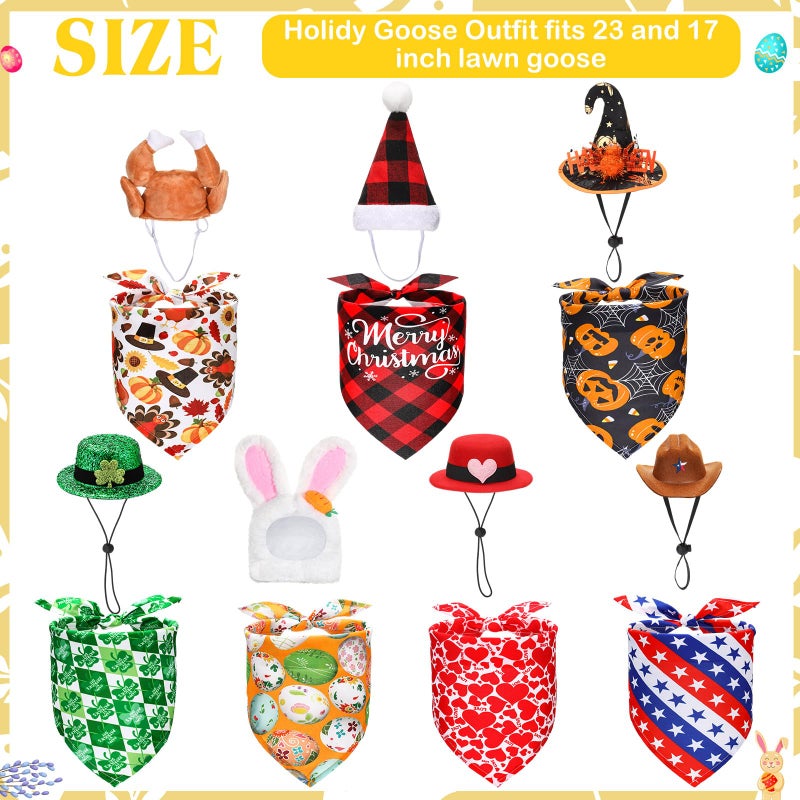 Silicherry 7 Set Holiday Porch Goose Outfits All Seasons Spring Valentine St. Patrick's Day Easter Lawn Porch Geese 4th of July Clothes for Goose Garden Patio Yard Lawn Decor(Bandannas) - Image 2