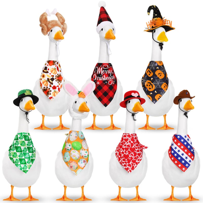 Silicherry 7 Set Holiday Porch Goose Outfits All Seasons Spring Valentine St. Patrick's Day Easter Lawn Porch Geese 4th of July Clothes for Goose Garden Patio Yard Lawn Decor(Bandannas) - Image 1