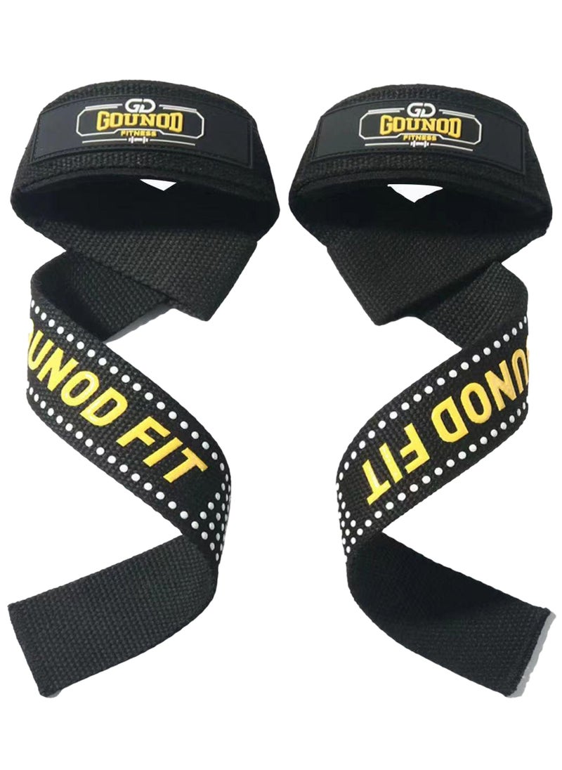 Rock Pow Cotton Hard Pull Wrist Lifting Straps Grips Band-Deadlift Straps with Neoprene Cushioned Wrist Padded and Anti-Skid Silicone - for Weightlifting Bodybuilding Xfit Strength Training  - Image 1