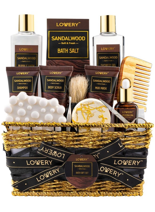 LOVERY - Mens Gift Set 14Pc Sandalwood Bath Gift Set Personal Self Care Kit Gifts From Son Relaxing Man Gift Basket For Dad Boyfriend Husband Birthday Basket Grooming & Skin Care For Men - Image 1