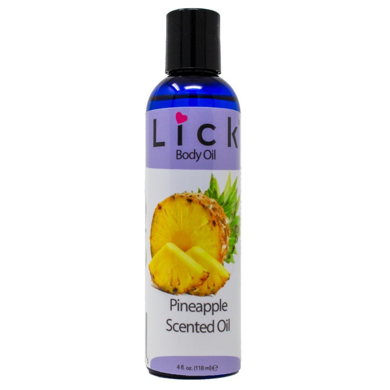 LICK زيت الجسم المعطر بالأناناس من LICK - زيت مرطب فاخر لبشرة متألقة، غني بزيوت الخروع، اللوز، الجوجوبا، وفيتامين E. مثالي للتدليك، والعناية اليومية 4 أونصة سائلة. - Image 1