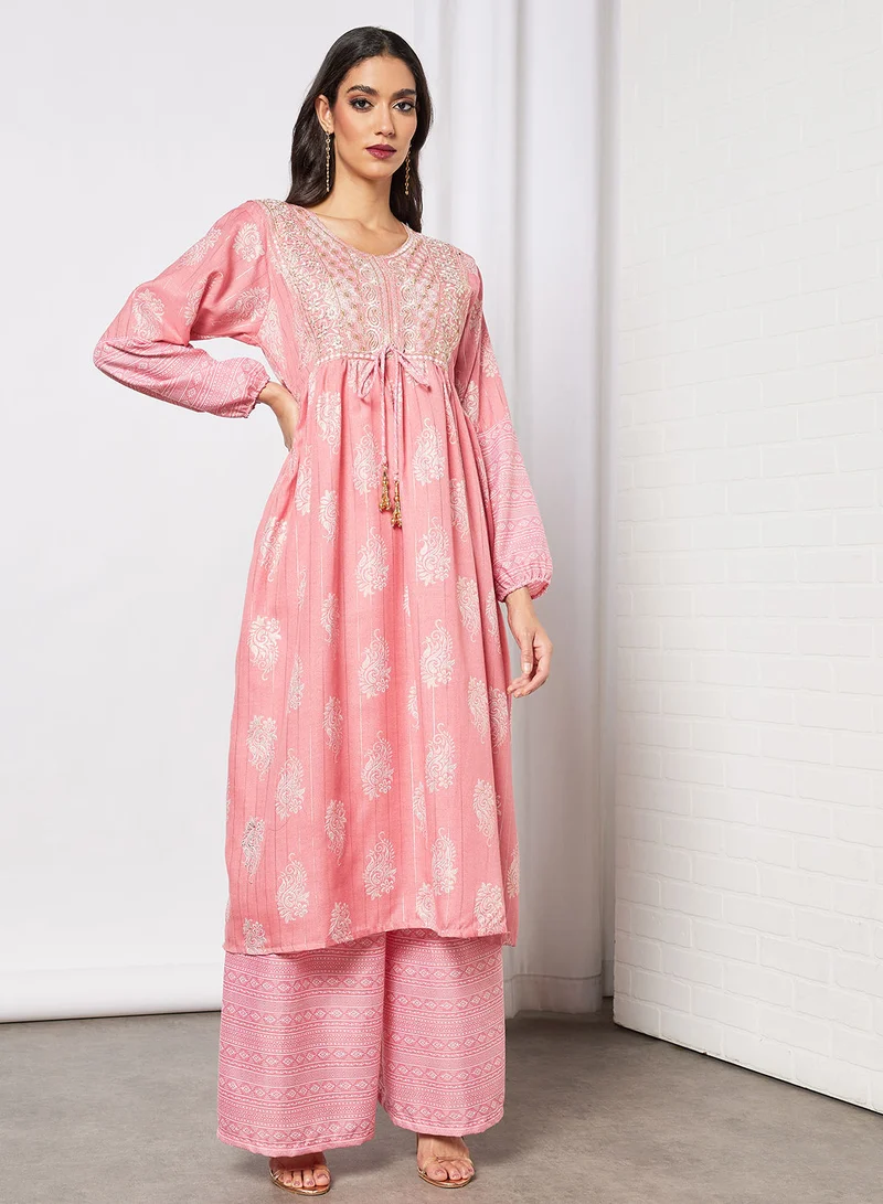 HANA & SARA 2-Piece Jalabiya And Pants Set With Matching Sheila