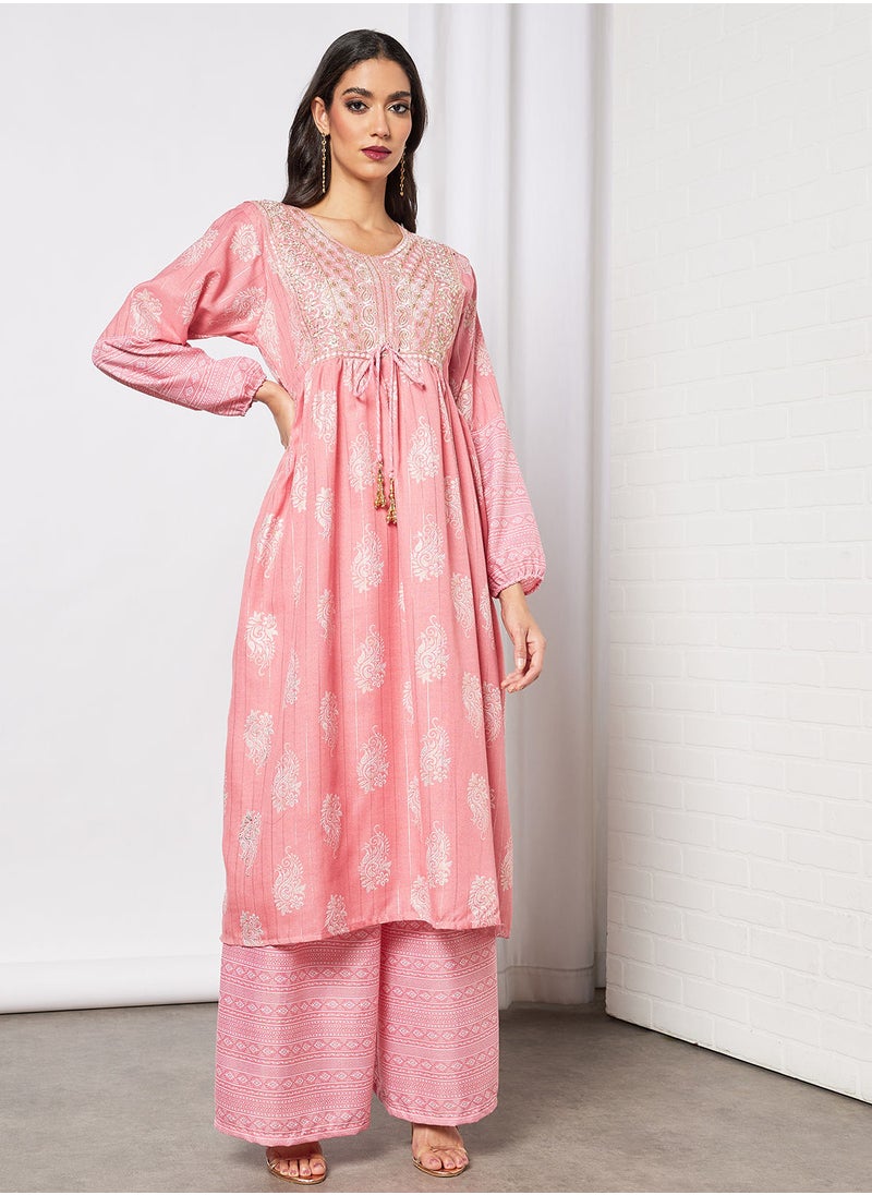 HANA & SARA - 2-Piece Jalabiya And Pants Set With Matching Sheila - Image 1