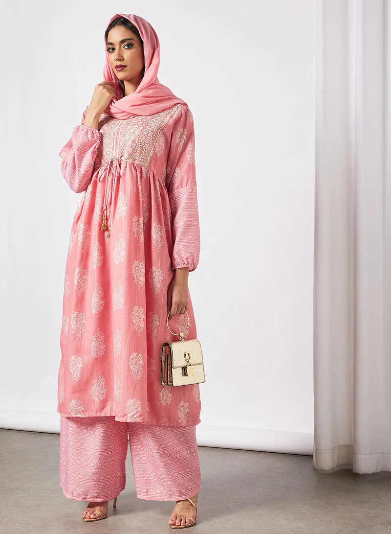 HANA & SARA 2-Piece Jalabiya And Pants Set With Matching Sheila