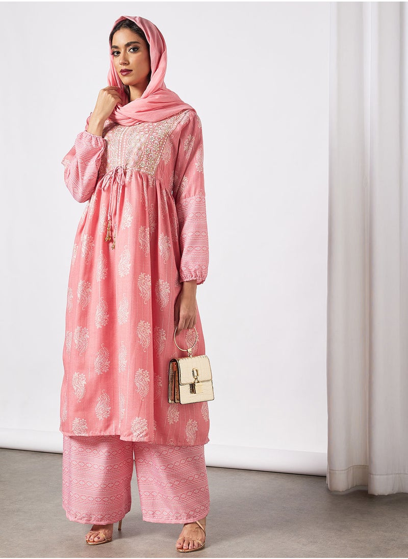 HANA & SARA - 2-Piece Jalabiya And Pants Set With Matching Sheila - Image 1
