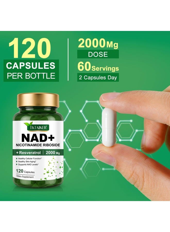 TKTALKER مكمل NAD 2000 ملغ - 120 كبسولة، NAD الحقيقي وريسفيراترول، بديل NMN، NAD+ ليبوزومال للنساء والرجال، دعم صحة الخلايا، القدرة على التحمل والشيخوخة الصحية - كبسولات فائقة القوة - Image 2