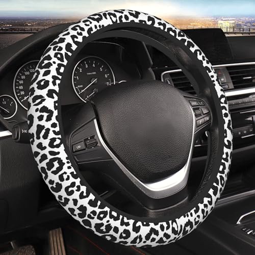BDFHYK Black Leopard Print Steering Wheel Cover for Women Men Universal 15 Inch Car Accessories NonSlip Stylish Design Fits Most Cars SUVs and Auto - Image 1