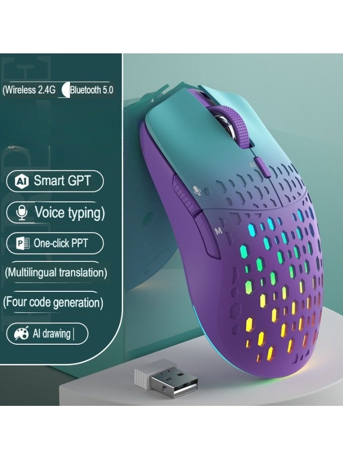 Generic AI Smart Mouse, Lightweight And Portable Gaming Mouse, Honeycomb Shell Design Wireless Bluetooth Mouse With RGB Backlight And Adjustable Dpi, (1pc, White Purple And Orange)  - Image 2