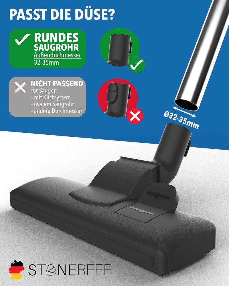 STONE REEF Premium Universal Vacuum Cleaner Nozzle with Thread Lifters for Tubes 32–35 mm – Switchable Nozzle with Wheels & Bracket – Compatible with Kärcher, Siemens, Bosch, Miele, Philips, AEG, Rowenta - Image 1