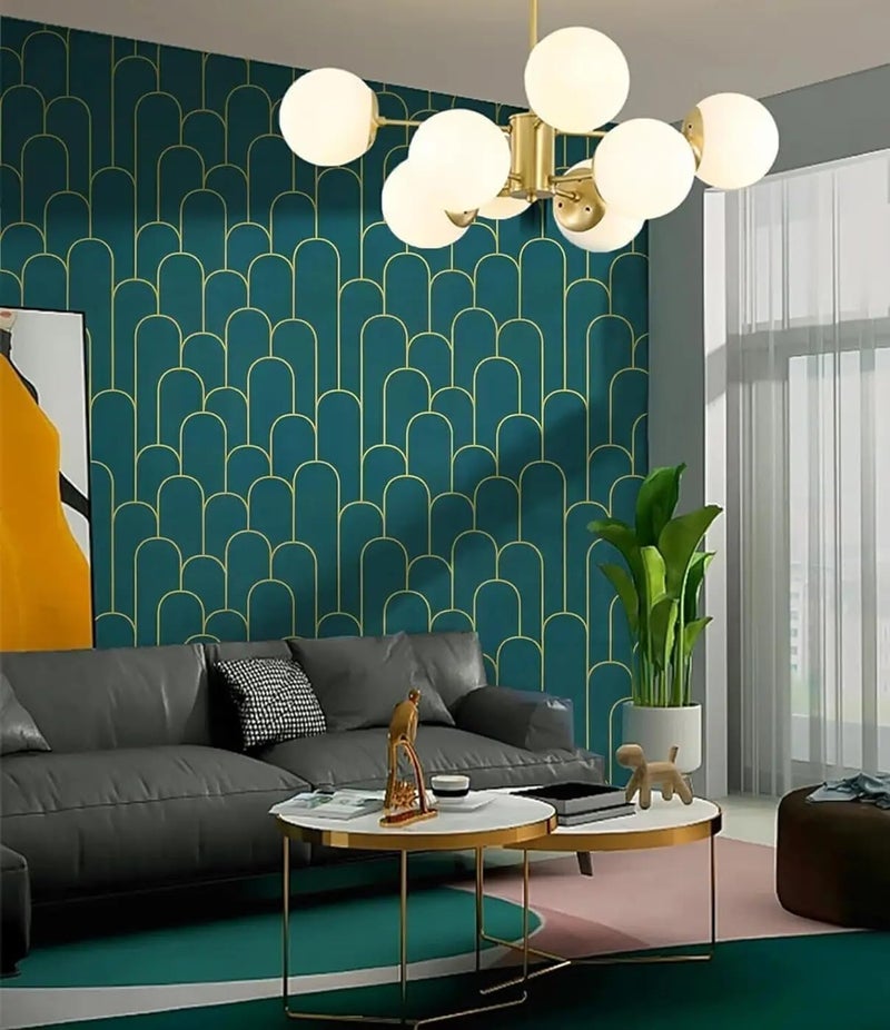 Jig-Tik Contact Paper Waterproof PVC Wallpapers Roll Embossed Europe Style Nordic 3D Sculpture Flower Wall Covering Modern Wall Décor(45 * 300) (1, White Black) (1, Green Gold) - Image 3
